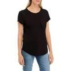 Cupio Womens Black Short Sleeve Rounded Hem TShirt Top Casual Work Staple Medium